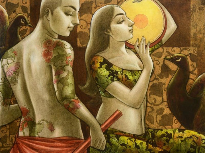 Figurative mixed media painting titled 'Avisarika 15', 36x48 inches, by artist Sukanta Das on Canvas