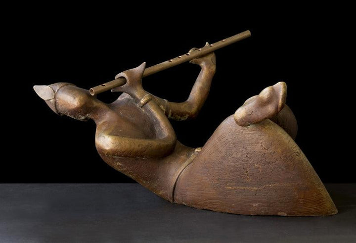 Religious sculpture titled 'Awaiting The Arrow', 16x20x8 inches, by artist Rajendra Pradhan on Bronze