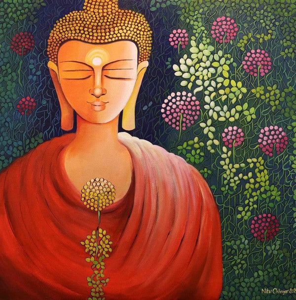 Religious acrylic painting titled 'Awakening', 30x30 inches, by artist NITU CHHAJER on Canvas