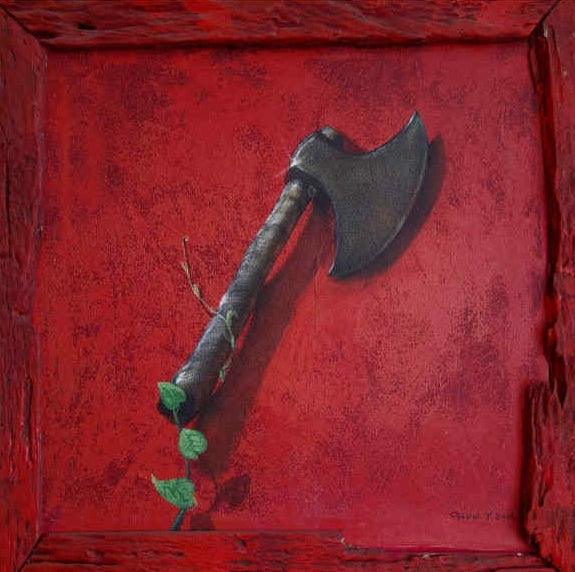 Still-life acrylic painting titled 'Axe', 24x24 inches, by artist Gopal Pardeshi on Canvas