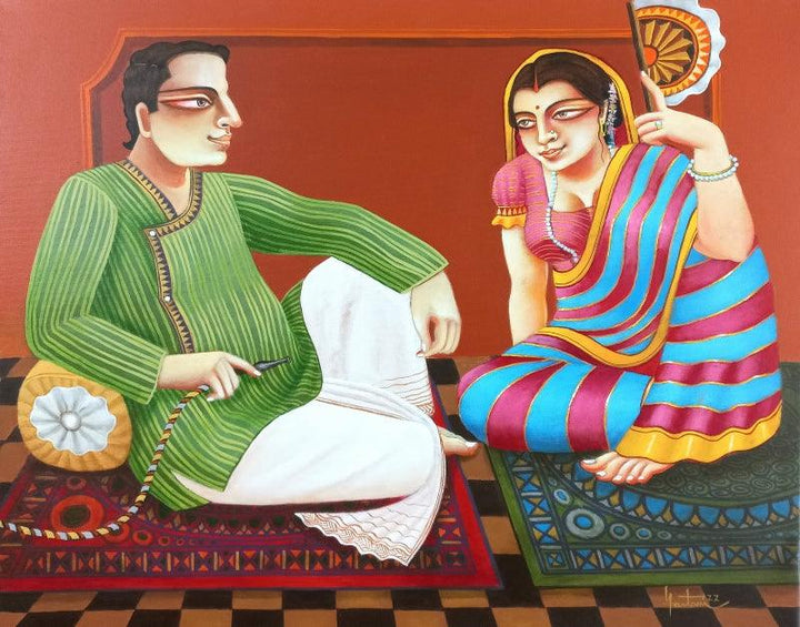 Figurative acrylic painting titled 'Babu And Bibi 7', 24x30 inches, by artist Gautam Mukherjee on Canvas