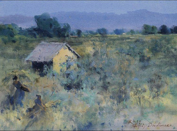 Landscape mixed media painting titled 'Back Home', 10x13 inches, by artist Dilip Dudhane on Paper