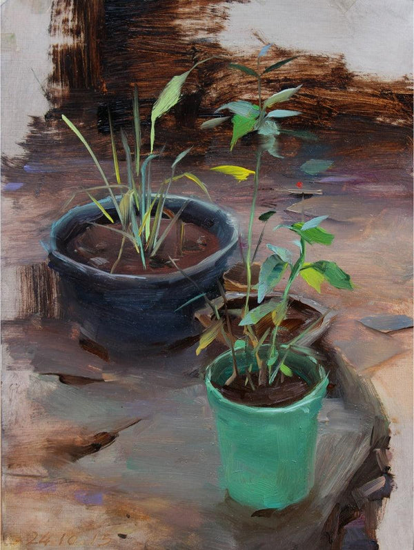 Nature oil painting titled 'Backyard1', 11x8 inches, by artist SURABHI GULWELKAR on Canvas