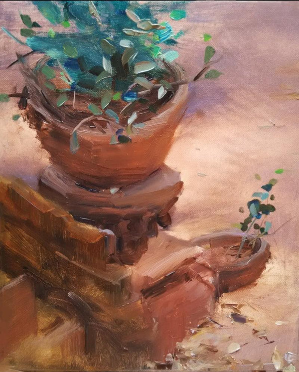 Nature oil painting titled 'Backyard2', 15x12 inches, by artist SURABHI GULWELKAR on Canvas