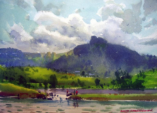 Landscape watercolor painting titled 'Badlapur Lake', 11x14 inches, by artist RAKESH SURYAWANSHI on Paper