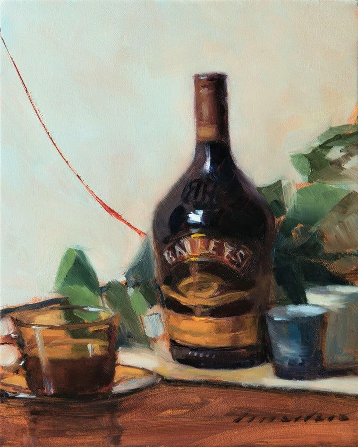 Still-life oil painting titled 'Baileys', 10x8 inches, by artist Amit Srivastava on Canvas