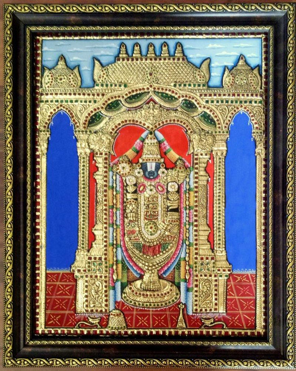 Religious tribal painting titled 'Balaji Tanjore Painting II', 20x16 inches, by artist VANI VIJAY on Wood