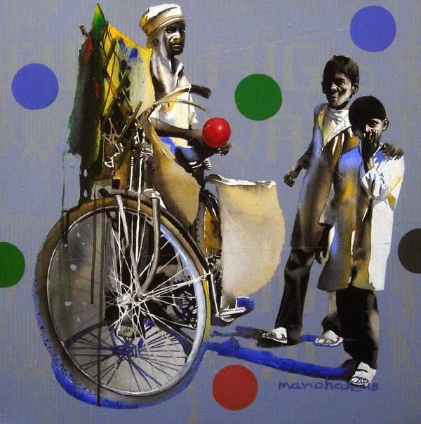 Figurative acrylic painting titled 'Balloon Seller 11', 24x24 inches, by artist Manohar Rathod on Canvas