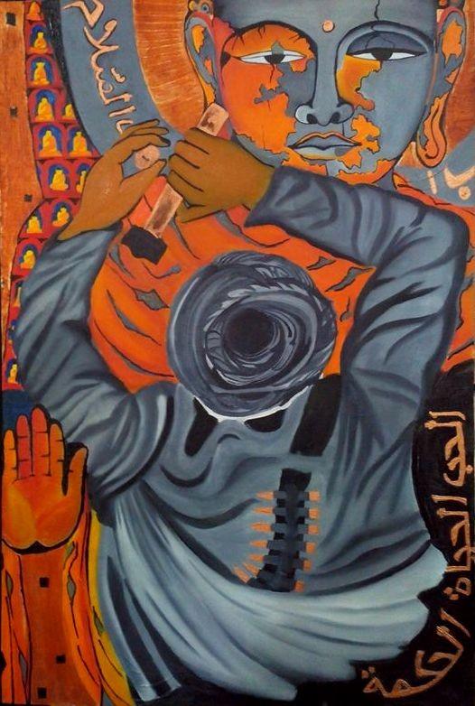 Expressionist oil painting titled 'Bamyan', 32x28 inches, by artist Nishant Mishra on Canvas