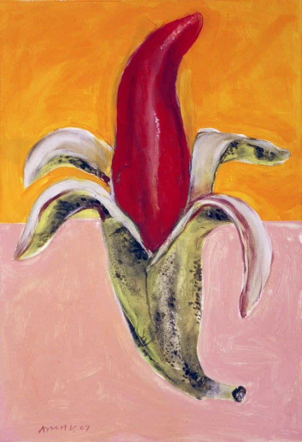 Erotic acrylic painting titled 'Banana', 21x56 inches, by artist Arun K Mishra on Canvas