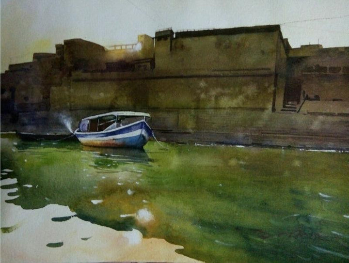 Cityscape watercolor painting titled 'Banaras 2', 14x20 inches, by artist Ajay Sangve on paper