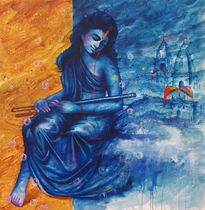 Religious oil painting titled 'Banaras Beauty 2', 36x30 inches, by artist Pradeep Kumar on Canvas