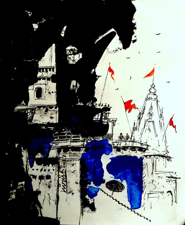 Abstract mixed media drawing titled 'Banaras Drawing 2017', 10x8 inches, by artist GIRISH CHANDRA VIDYARATNA on Paper