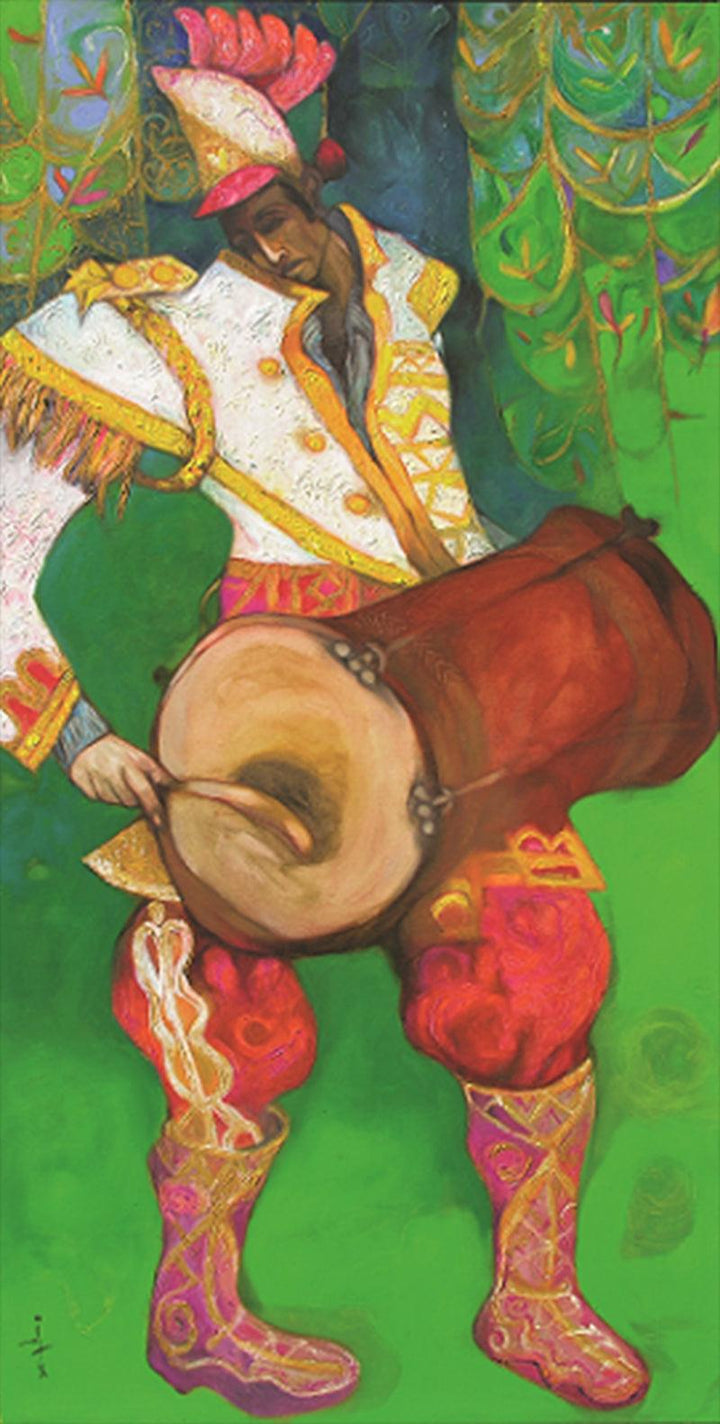 Figurative oil painting titled 'Bandwallah 5', 48x24 inches, by artist Chandramohan Kulkarni on Canvas