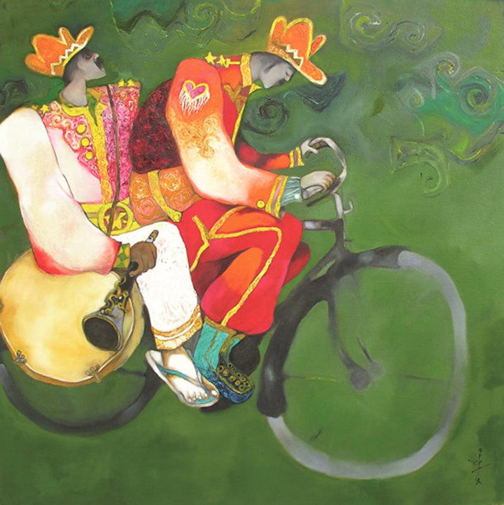 Figurative acrylic painting titled 'Bandwallah', 48x48 inches, by artist Chandramohan Kulkarni on Canvas