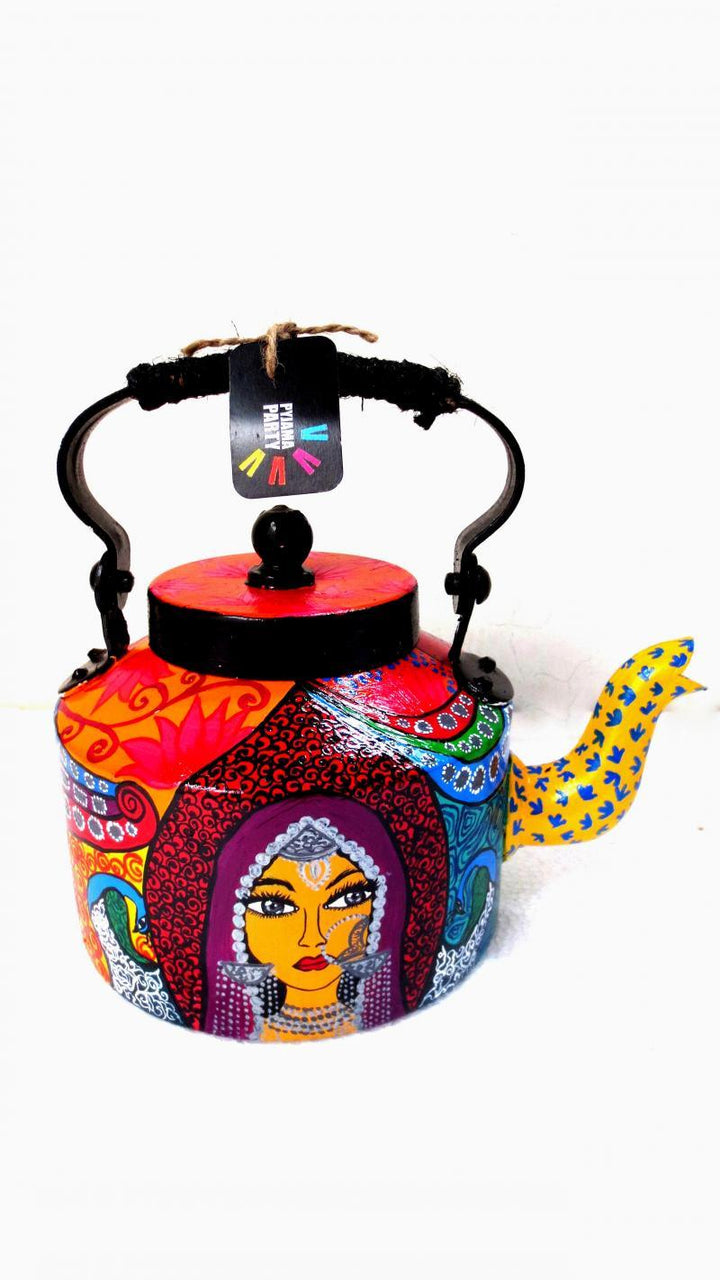 Lifestyle craft titled 'Banjaran Beauty Tea Kettle', 9x9x7 inches, by artist Rithika Kumar on Aluminium