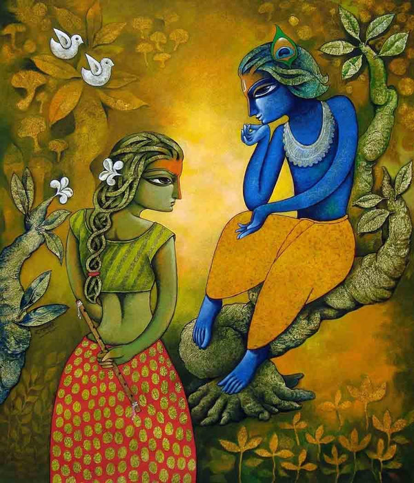 Religious acrylic painting titled 'Bansidhar 15', 42x36 inches, by artist Ramchandra B Pokale on Canvas