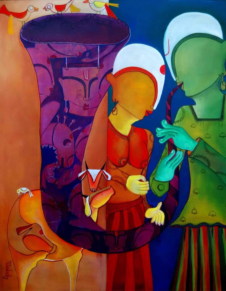 Figurative acrylic painting titled 'Bansidhar', 24x30 inches, by artist Anupam Pal on Canvas