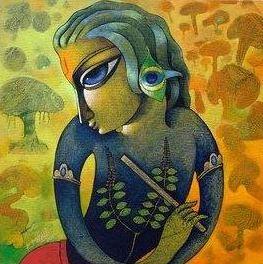 Figurative acrylic painting titled 'Bansidhar I', 18x18 inches, by artist Ramchandra B Pokale on Canvas