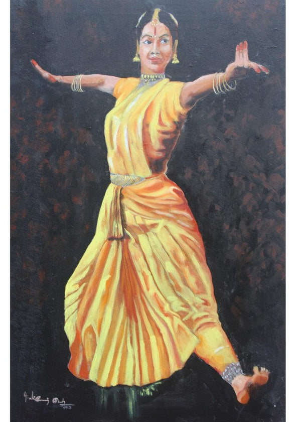 Figurative acrylic painting titled 'Barathanatyam', 24x36 inches, by artist Vignesh Kumar on Canvas