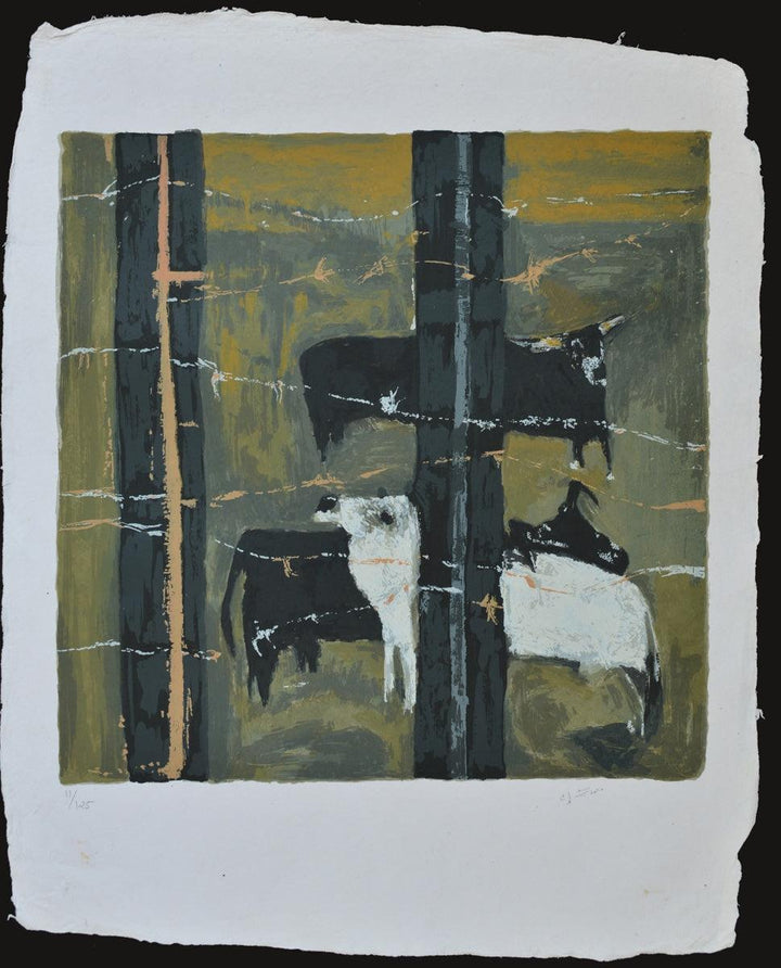 Animals serigraphs painting titled 'Bardoli Satyagrah', 34x28 inches, by artist Haku Shah on Paper