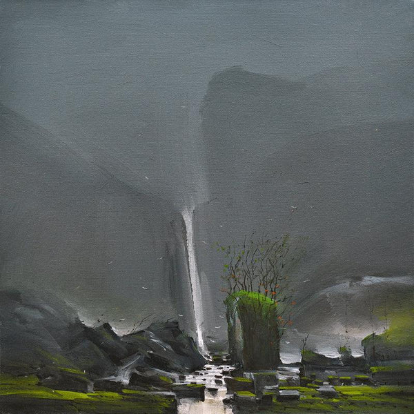 Landscape acrylic painting titled 'Barki 1', 18x18 inches, by artist Mangesh Shinde on Canvas