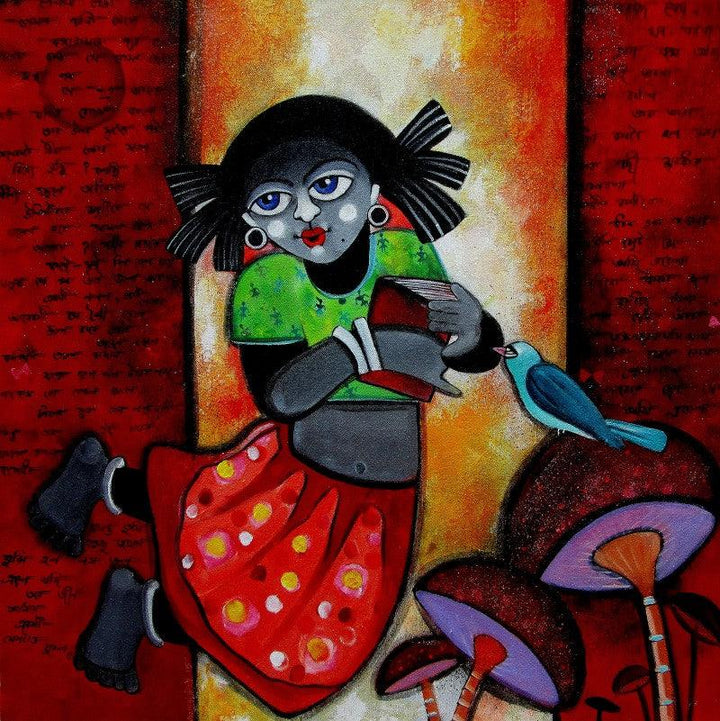 Figurative acrylic painting titled 'Barnakumari', 30x30 inches, by artist Sharmi Dey on Canvas