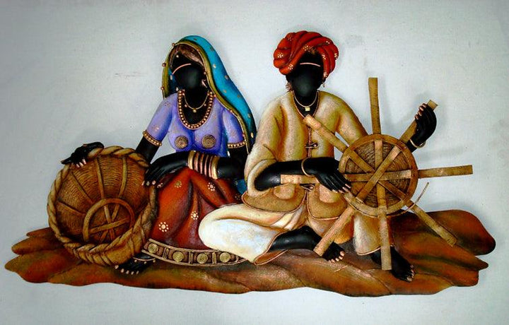 Lifestyle craft titled 'Basket Maker', 28x17 inches, by artist Nitesh on Wrought Iron