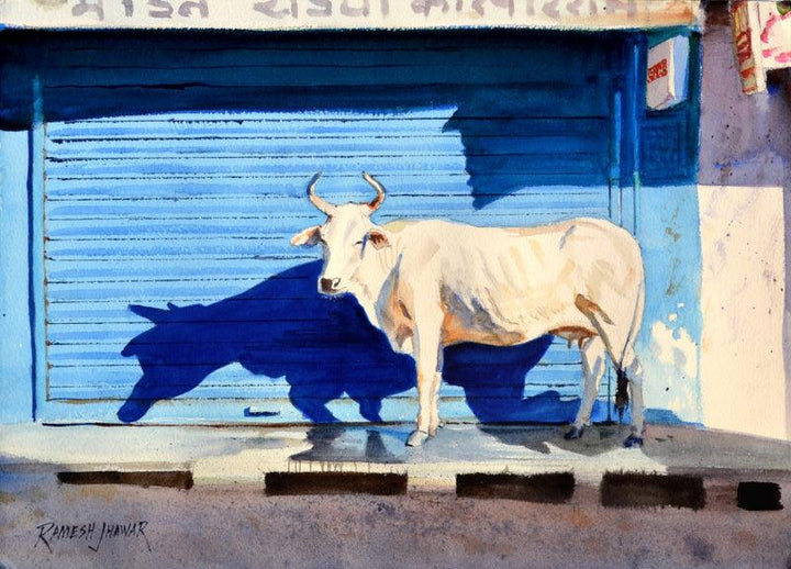 Animals watercolor painting titled 'Basking In The Sun', 10x14 inches, by artist Ramesh Jhawar on Paper