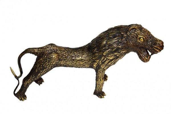 Animals sculpture titled 'Bastar Lion 3', 10x18x5 inches, by artist Kushal Bhansali on Brass