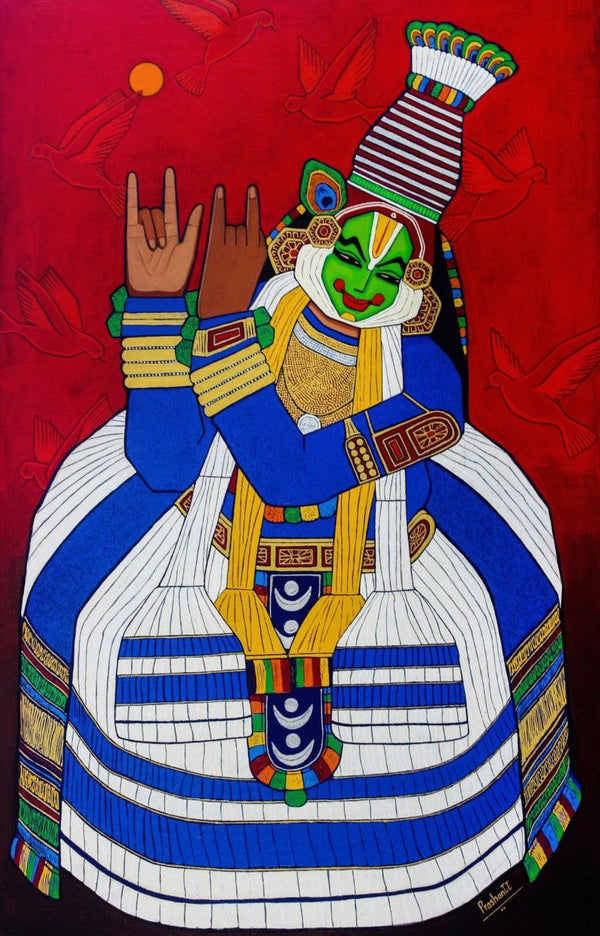 Religious acrylic painting titled 'Basuri Krishna', 42x24 inch, by artist Prashantt Yampure on Canvas