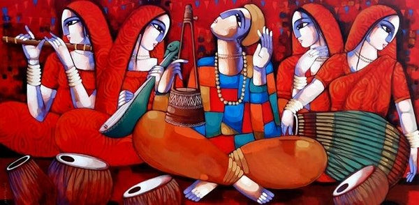 Figurative acrylic painting titled 'Baul 1', 36x72 inches, by artist Sekhar Roy on Canvas