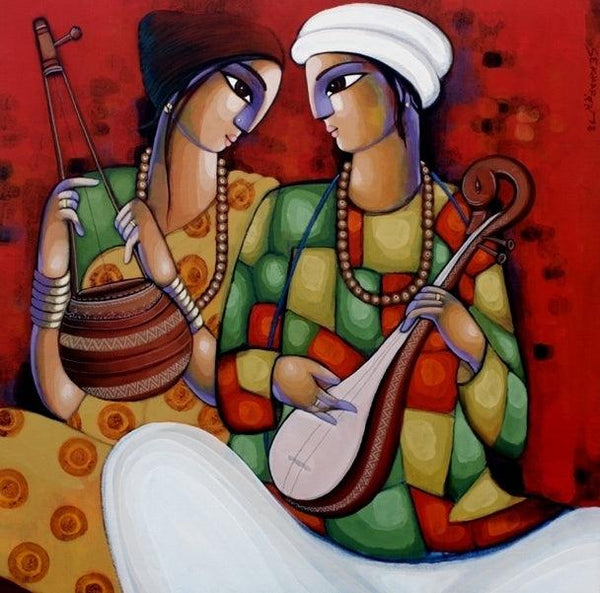 Figurative acrylic painting titled 'Baul 8', 32x32 inches, by artist Sekhar Roy on Canvas