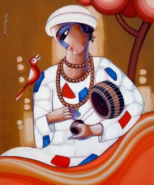 Figurative acrylic painting titled 'Baul 9', 36x30 inches, by artist Sekhar Roy on Canvas