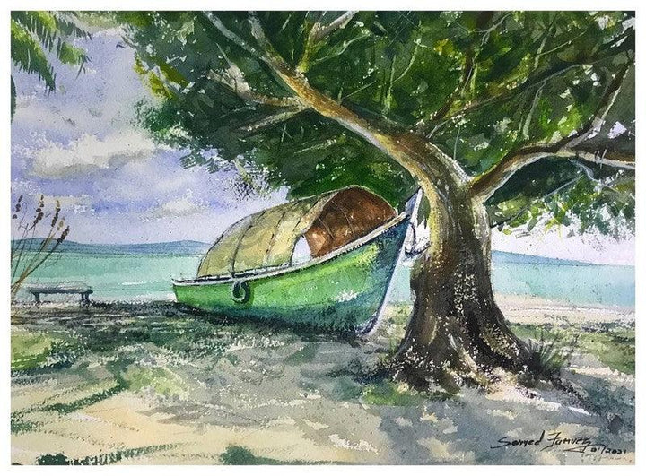 Landscape watercolor painting titled 'Beach', 10x14 inches, by artist KS Farvez on Paper