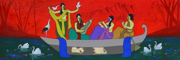 contemporary acrylic painting titled 'Beauteous', 23x72 inches, by artist Chetan Katigar on Canvas