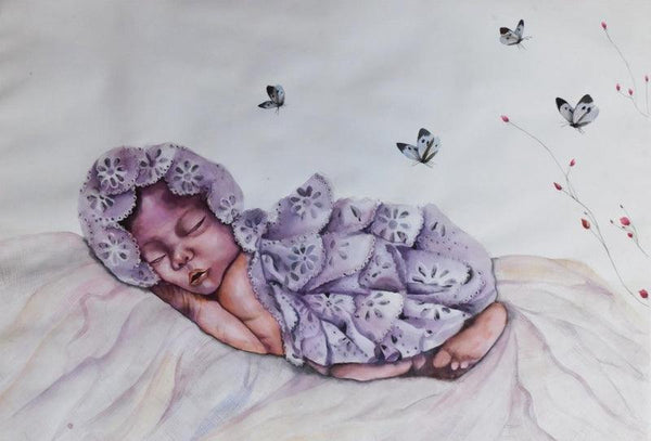 Figurative watercolor painting titled 'Beautiful Dream', 19x27 inches, by artist Pranita Das on Paper