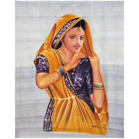 Figurative watercolor painting titled 'BEAUTIFUL LADY', 24x18 inches, by artist Indian Miniture on paper