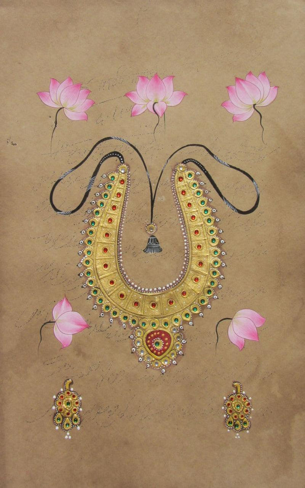 pattern miniature traditional art titled 'Beautiful Necklace', 13x8 inches, by artist Unknown on Paper