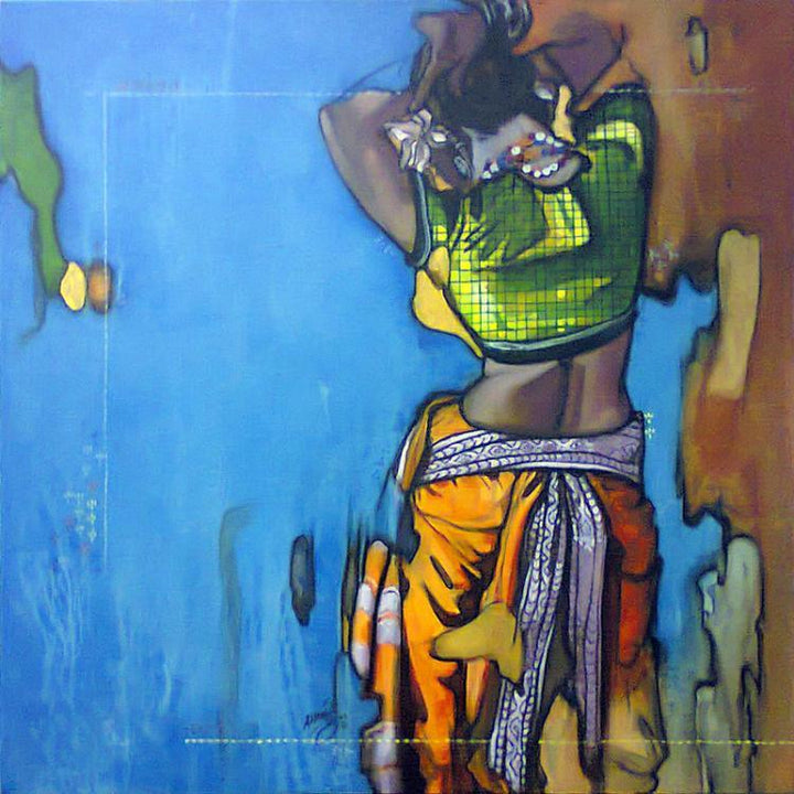 Figurative acrylic painting titled 'Beauty 15', 30x30 inches, by artist Ramchandra Kharatmal on Canvas