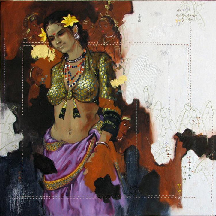 Figurative acrylic painting titled 'Beauty 16', 24x24 inches, by artist Ramchandra Kharatmal on Canvas