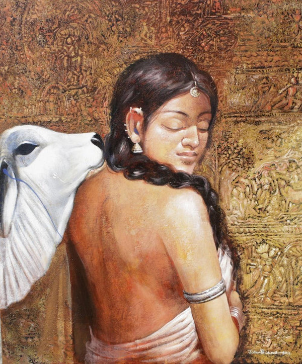 Figurative acrylic painting titled 'Beauty 2', 36x30 inches, by artist Jiban Biswas on Canvas