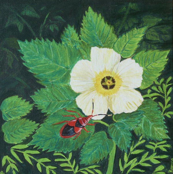 Nature acrylic artcontent titled 'Beauty and the Bug', 12x12 inches, by artist Ramya Rajasekar on canvas Board