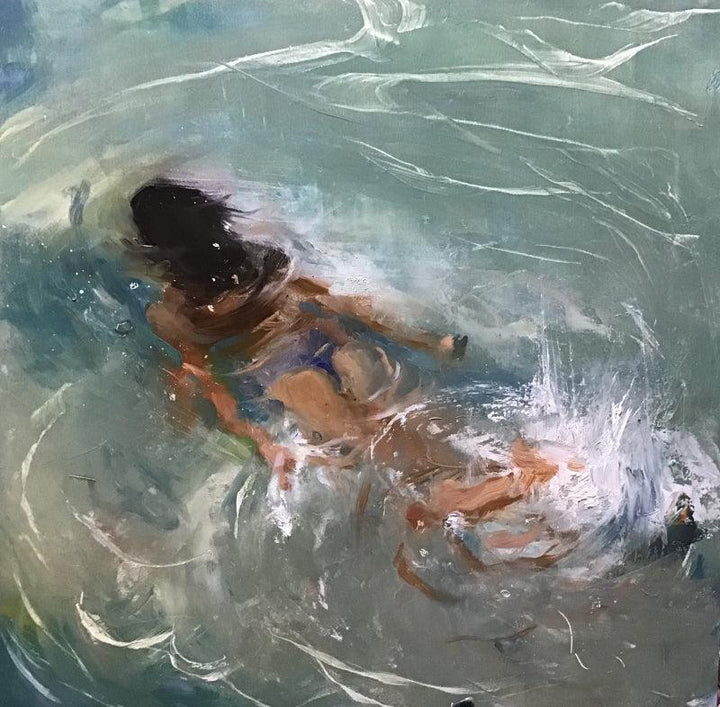 Figurative oil painting titled 'Beauty Beneath The Water', 18x18 inches, by artist SURABHI GULWELKAR on Linen