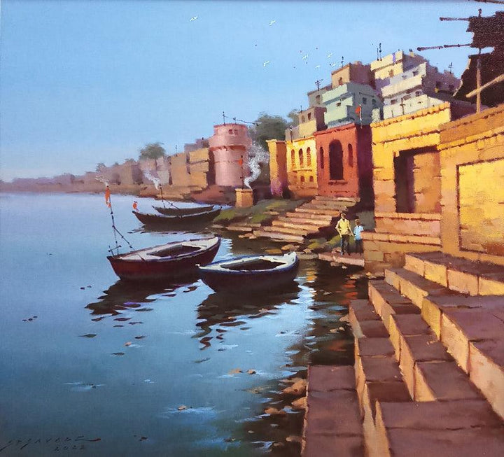 Cityscape acrylic painting titled 'Beauty Of Banaras', 20x22 inches, by artist Siddharth Gavade on Canvas