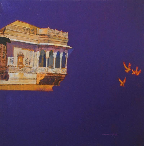 Cityscape acrylic painting titled 'Beauty Of Cultural Heritage Rajasthan 2', 27x27 inches, by artist Sayajirao Nangare on Canvas