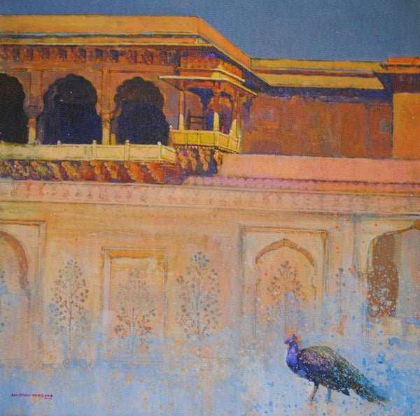 Cityscape acrylic painting titled 'Beauty Of Cultural Heritage Rajasthan', 27x27 inches, by artist Sayajirao Nangare on Canvas