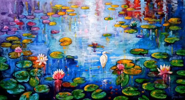 Nature acrylic painting titled 'Beauty Of Nature 5', 33x60 inches, by artist Arjun Das on Canvas