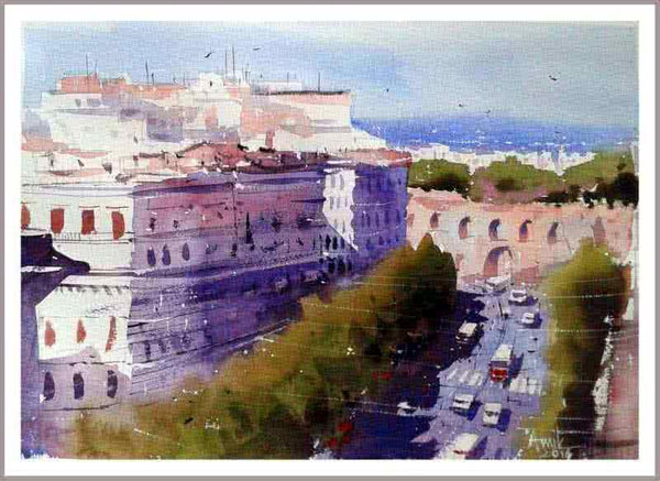 Cityscape watercolor painting titled 'Beauty Of Rome', 11x15 inches, by artist Amit Kapoor on Paper