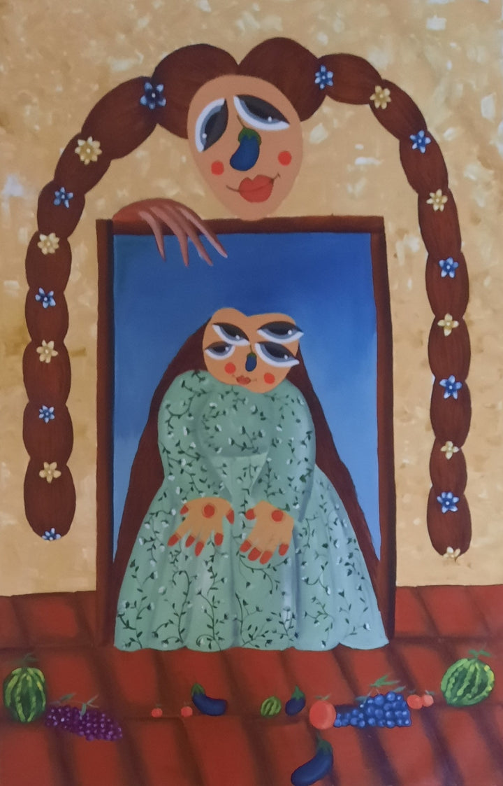 Figurative acrylic painting titled 'Beauty Queen', 40x28 inch, by artist Shehnaz Mansuri on Canvas